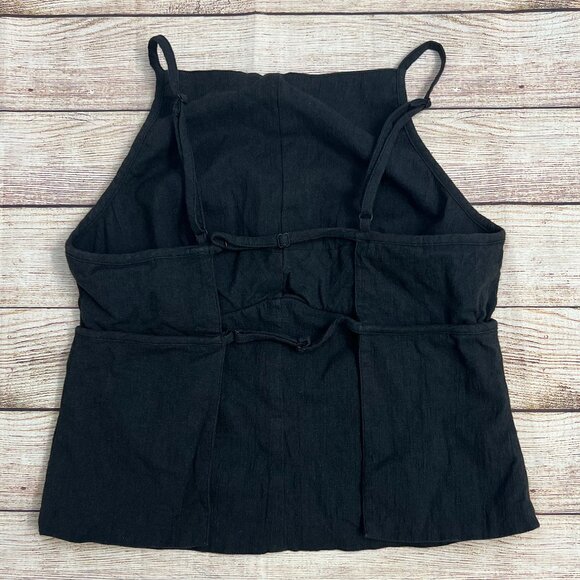 Free People James Black Linen Crop Tank Top Adjustable Straps Size Small - Picture 8 of 13